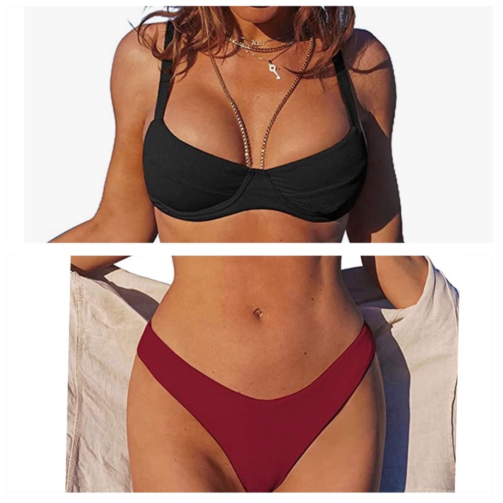 NWT Zaful Ribbed Underwire Bikini High Cut Bikini